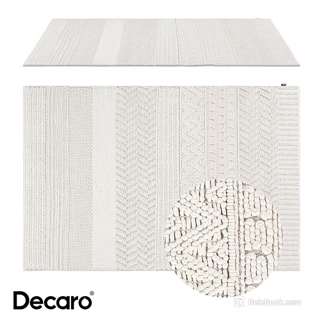 Modern Square Rug With White Woven Texture And Geometric Patterns For Living Room 3d model 
