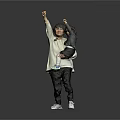Woman Holding Child Raising Hands Together Against Grey Background Wearing White Top And Black Pants