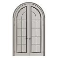 Dark Brown Arched Hinged Doors with Vertical Ribbed Glass Panels and Handles