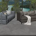 Outdoor Sectional Sofas With Light Dark Gray Upholstery White Throw Blanket Lake Mountain View