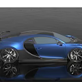 Bugatti Blue Sports Car With Open Doors Black Roof Rear Spoiler And Reflective Surface