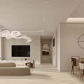 Modern Living and Dining Room Interior With Beige Sofa TV And Dining Table Chairs