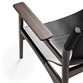Modern Leisure Chair With Black Leather Upholstery And Dark Walnut Wooden Frame Design
