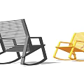 Modern Style Leisure Rocking Chairs in Gray and Yellow with Striped Seat and Backrest Design