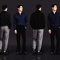 Four Men Modeling Modern Casual Outfits With Black Blue Shirts And Gray Pants