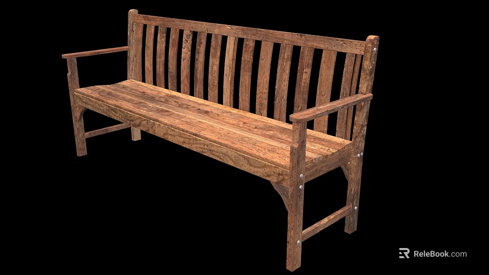 Wooden Landscape Garden Bench With Armrests For Outdoor Seating Areas 3d model 