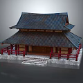 Traditional Ancient Building With Double Eaves Tile Roof Red Pillars And Stone Steps