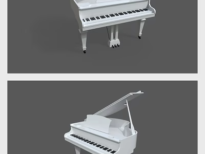 Elegant White Piano With Open Lid And Black Keyboard Design Details 3d model