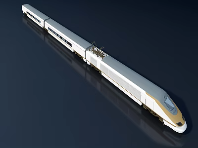 Modern White And Gold Streamlined High Speed Train With Multiple Carriages 3d model