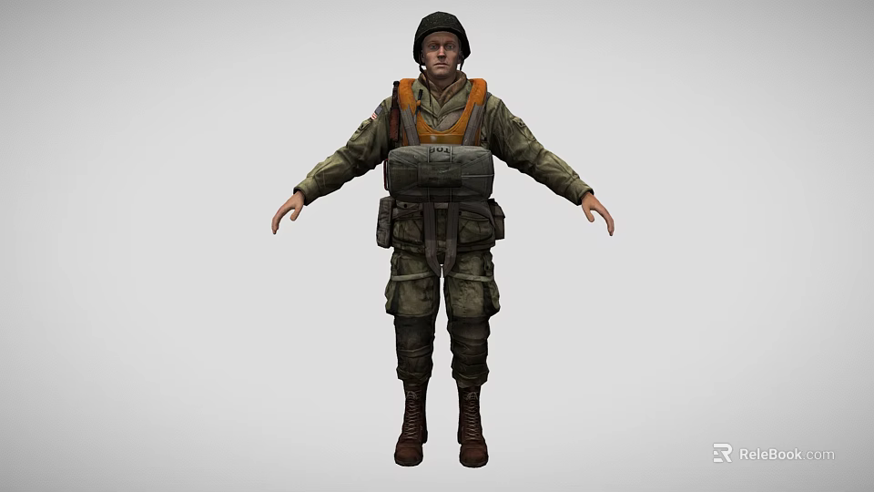 Detailed Game and Movie Military Character Wearing Green Uniform Helmet and Tactical Gear 3d model 