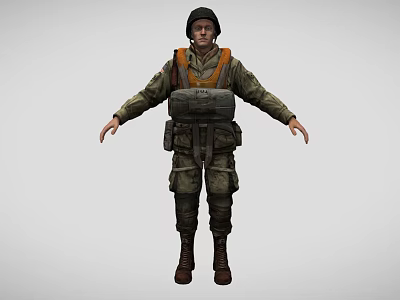 Detailed Game and Movie Military Character Wearing Green Uniform Helmet and Tactical Gear 3d model
