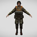 Detailed Game and Movie Military Character Wearing Green Uniform Helmet and Tactical Gear