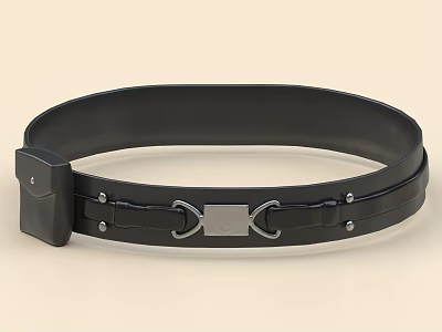 Stylish Black Leather Belt With Metal Buckle And Adjustable Strap Design 3d model