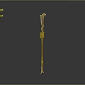 Ornate Decorative Staff Weapon with Intricate Metal Carving Red Shaft and Gemstone Inlays