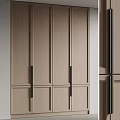 Modern Minimalist Gray Wardrobe With Paneled Doors And Sleek Black Metal Handles