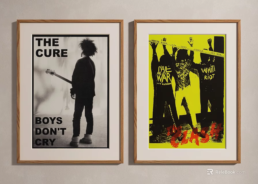 Two Framed Music Posters The Cure Boys Dont Cry and The Clash Wall Art 3d model 