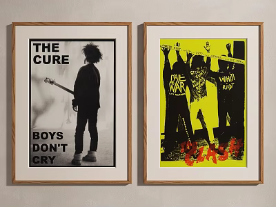 Two Framed Music Posters The Cure Boys Dont Cry and The Clash Wall Art 3d model