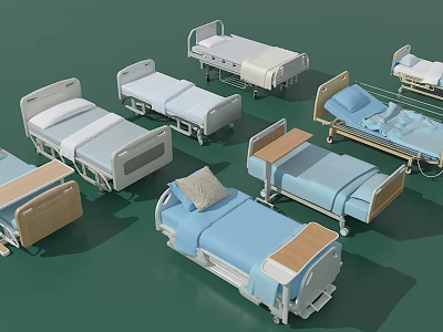 Various Single Bed Designs With Adjustable Frames Blue White Mattresses And Side Tables 3d model