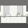 White Kitchen Interior With White Cabinets Window Blinds And Modern Appliances 3d model