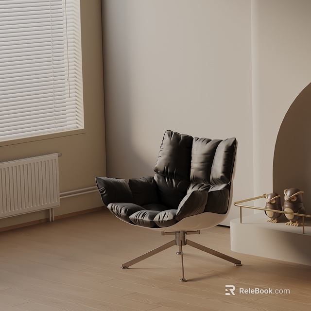 Modern Gray Leisure Chair With Plush Cushions And Metal Base In Living Room Interior 3d model 