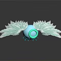 Game Movie Character Blue Sphere With White Wings Green Eye Small Tentacles Floating Reflection
