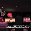 Modern Clothing Store Interior With Pink Pendant Light Display Racks And Fashion Accessories