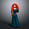 Red Curly Haired Woman In Teal Long Dress Standing With Hands On Hips Pose