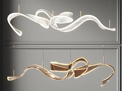 Modern Artistic Chandelier With Curved Metallic Shapes And Gold Finish 3d model