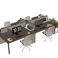 Modern Office Desk Setup With Partitions Computers Ergonomic Chairs And Potted Plants 3d model