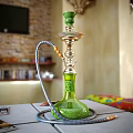 Indoor Decorative Ornament Set Green Glass Body Gold Accents Carved Patterns Silver Hose Tabletop