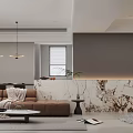 Modern Dining and Living Room Interior Design With Wooden Wall Digital Clock And Coffee Table
