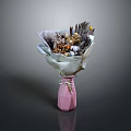 Sculpted Dried Flower Bouquet In Pink Vase With White Wrapping Paper And Natural Tones