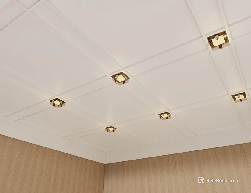 White Ceiling With Recessed Lights And Lines 3d model