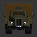 Military Green Truck With Brown Canvas Cover And Red Emblem On Side