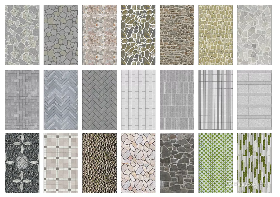 Diverse Garden Ornaments With Various Paving Patterns And Textured Designs 3d model 