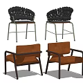 Modern Leisure Chair With Brown Leather Black Woven Design And Metal Frame