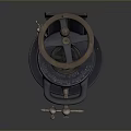Vintage Industrial Mechanical Device With Metal Wheel Handle And Pipeline Components