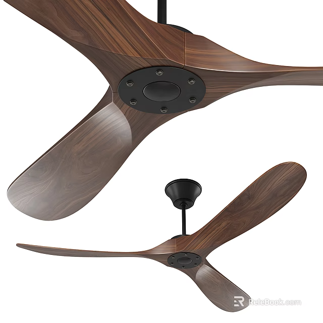 Elegant Modern Air Conditioner Fan With Wooden Blades And Black Base Design 3d model 