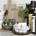 Organized Kitchen Utensils On Wooden Tray With Glass Jars Eggs And Green Plants On Countertop