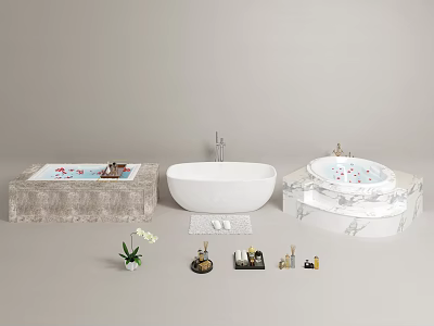 Luxurious Bathtub Designs With White Freestanding Tub Marble Countertop And Decorative Plants 3d model
