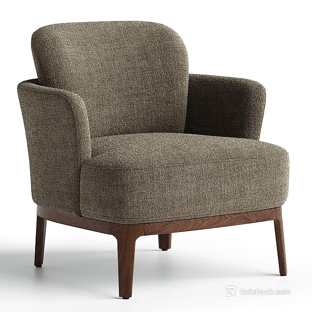Modern Armchair With Textured Brown Fabric And Wooden Walnut Legs Design 3d model 
