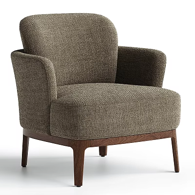 Modern Armchair With Textured Brown Fabric And Wooden Walnut Legs Design 3d model