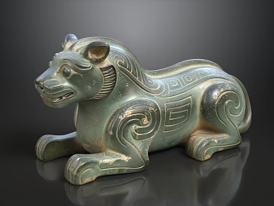 Ancient Chinese Bronze Reclining Lion Statue With Intricate Patterns And Classic Design 3d model