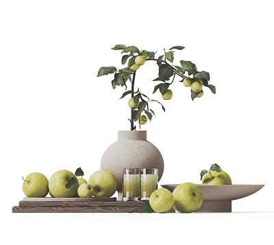 Fresh Green Apples Display With Wooden Tray Glass Cups And Ceramic Vase 3d model Fresh Green Apples Display With Wooden Tray Glass Cups And Ceramic Vase 3d model