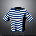 Blue and White Striped Short Sleeve Round Neck T-shirt for Casual Everyday Wear