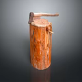 Rustic Wooden Stump with Axe Embedded in Natural Wood Texture