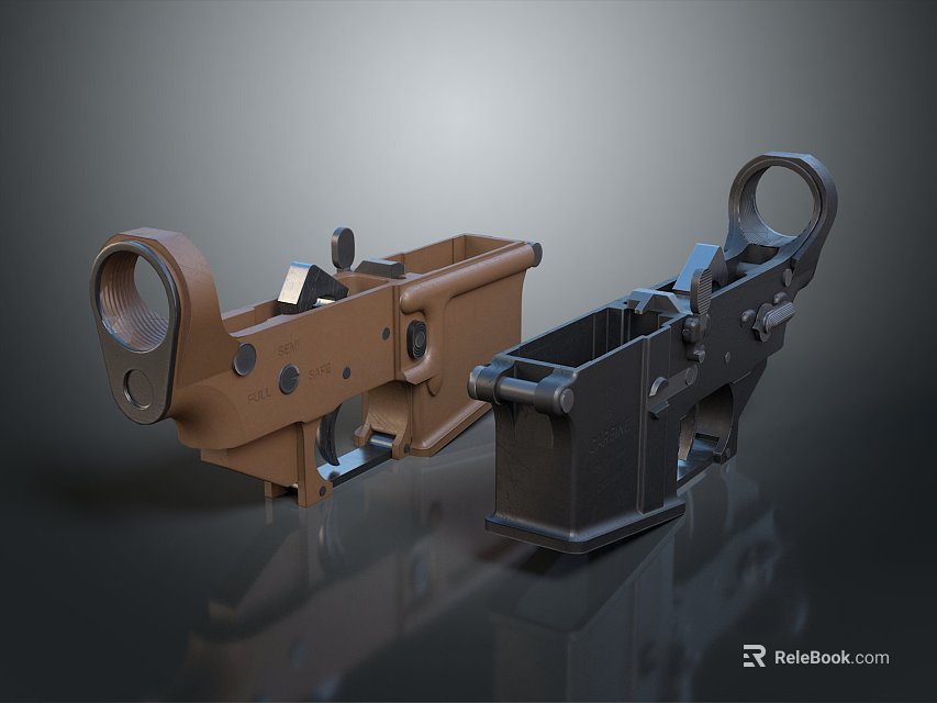 Two Tone Brown and Black Weapon Parts with Metal Construction Mechanical Holes and Connectors 3d model 