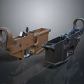 Two Tone Brown and Black Weapon Parts with Metal Construction Mechanical Holes and Connectors