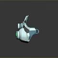 Futuristic Weapon Featuring Blue White Gray Body and Green Circular Components in Streamlined Modern Design