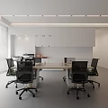 Modern Public Office Space Interior With Wooden Desk Black Chairs And White Storage Cabinets